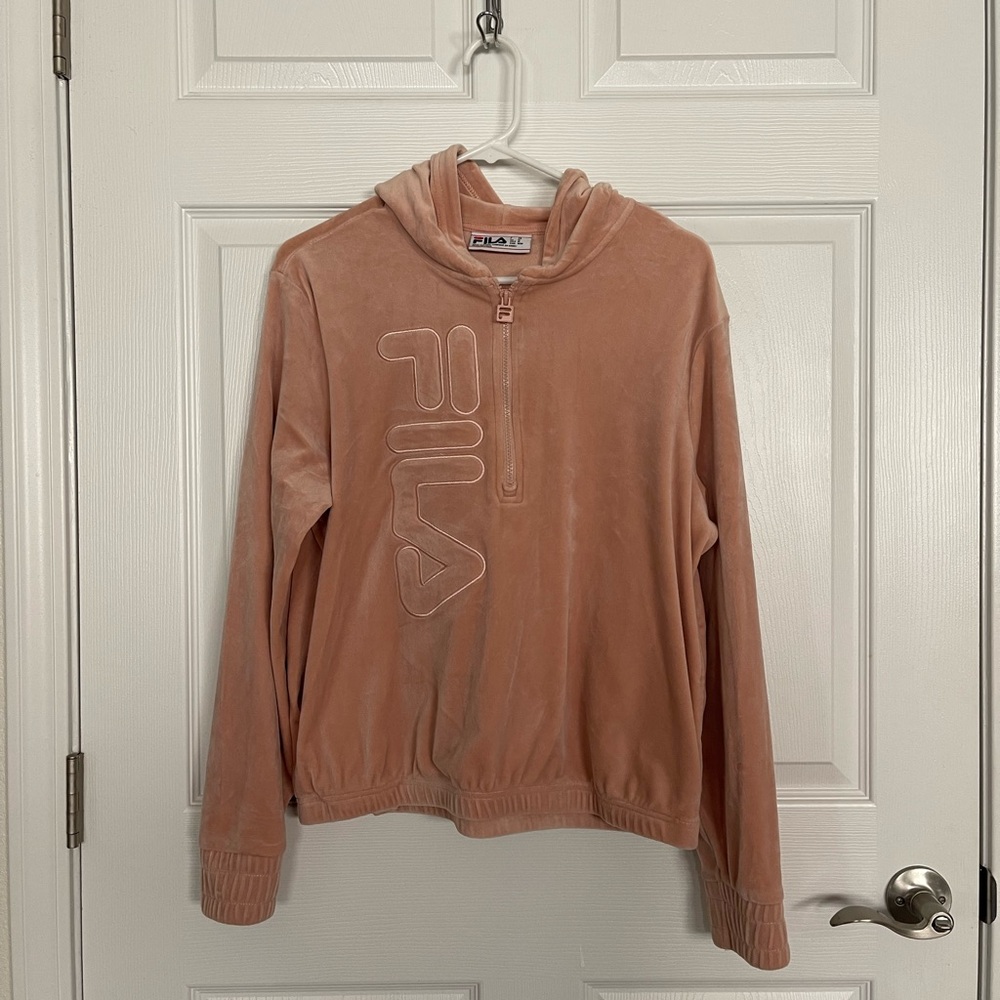FILA Velvet Half-Zip Hoodie in Dusty Rose